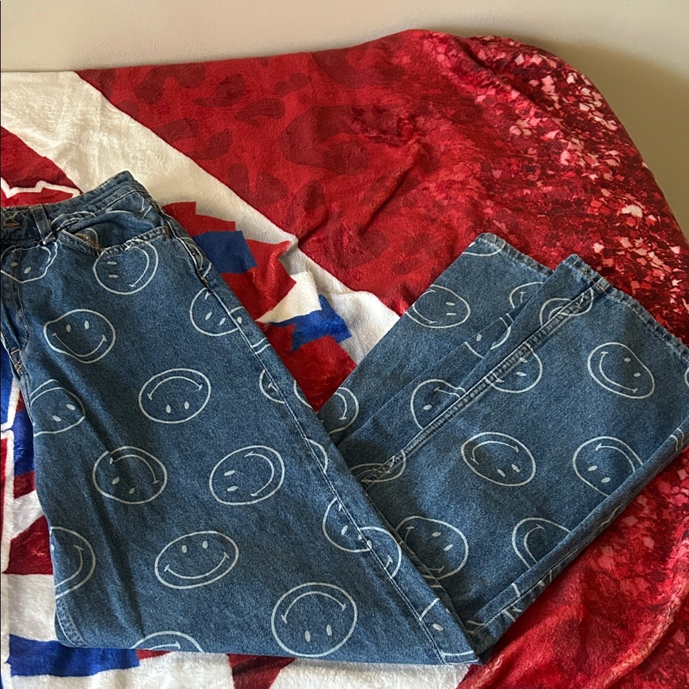 H&M Blue Flare Jeans with Smiley Print